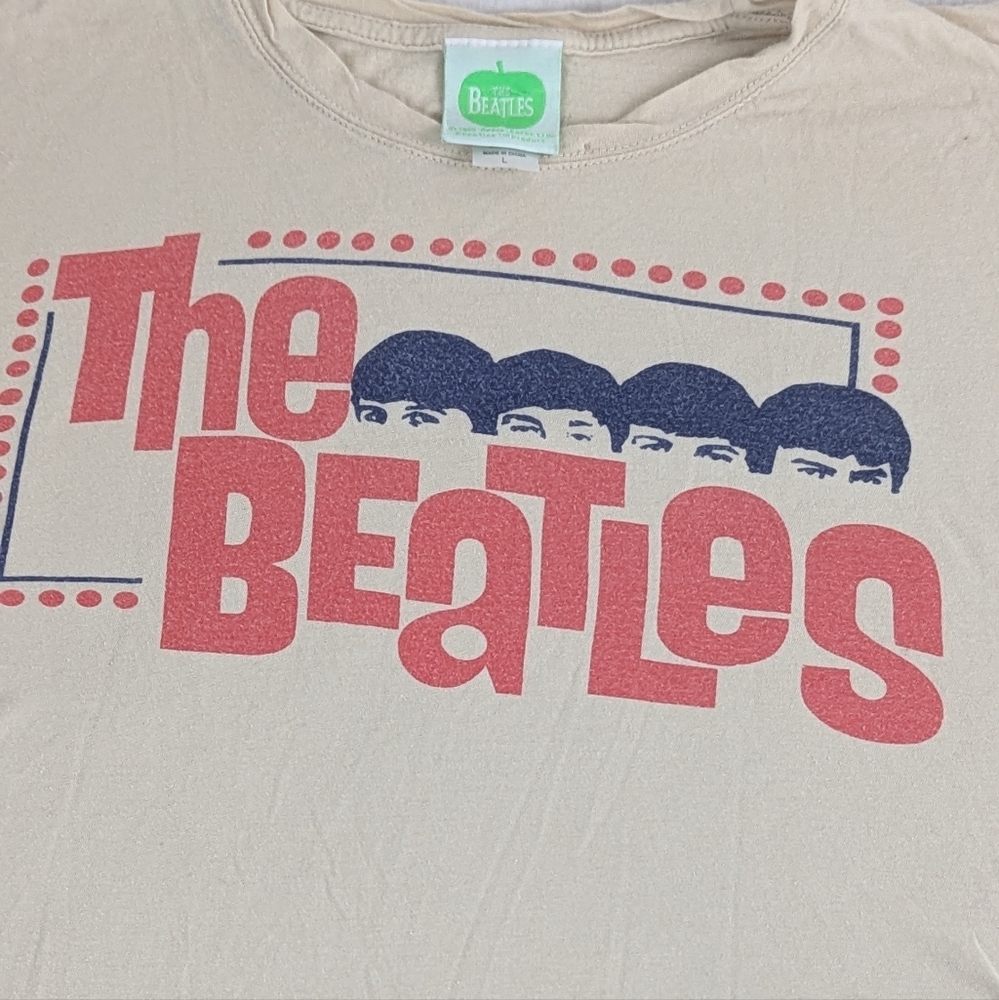 The Beatles Vintage 2005 GREEN APPLE Tag Cream Color Retro graphics Large